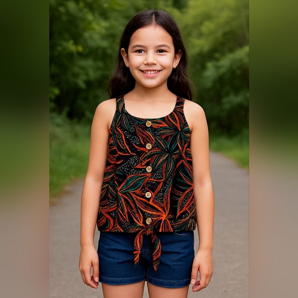 3/20$ GÉMO Girls Tropical Print Tie-Front Top – Size 8